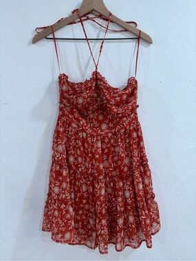 Francesca's Collections Burnt Orange Floral Tiered Mini Sundress